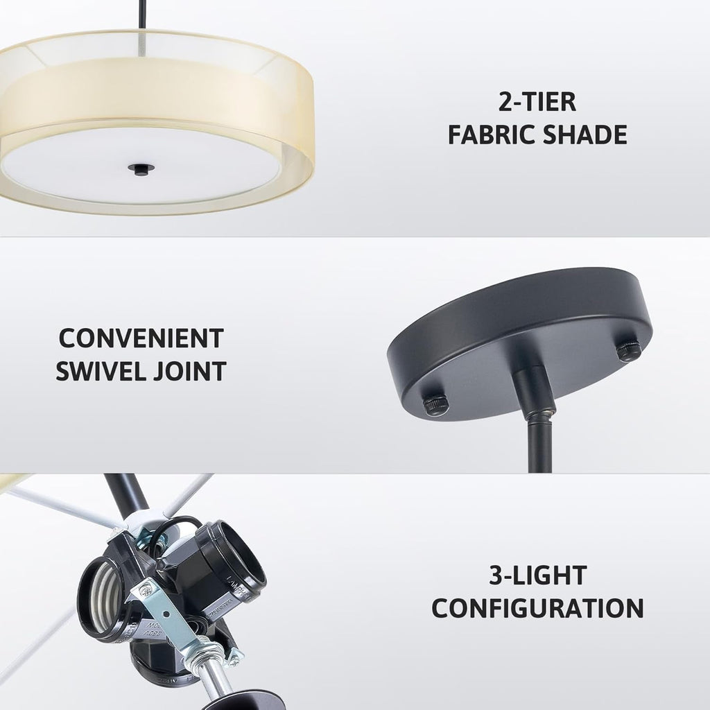 Modern 3-Light Drum Pendant Chandelier with Fabric Shade