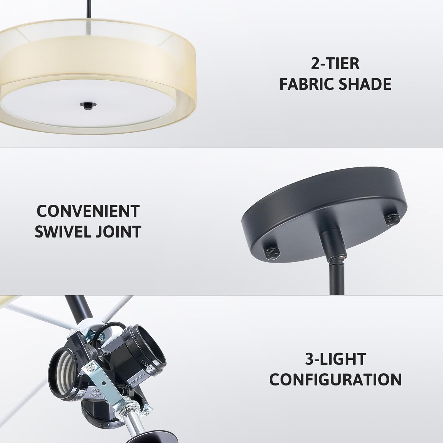 Modern 3-Light Drum Pendant Chandelier with Fabric Shade