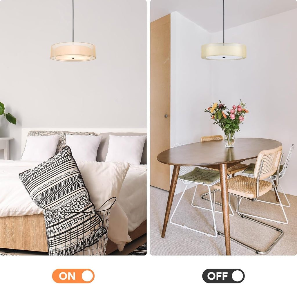 Modern 3-Light Drum Pendant Chandelier with Fabric Shade