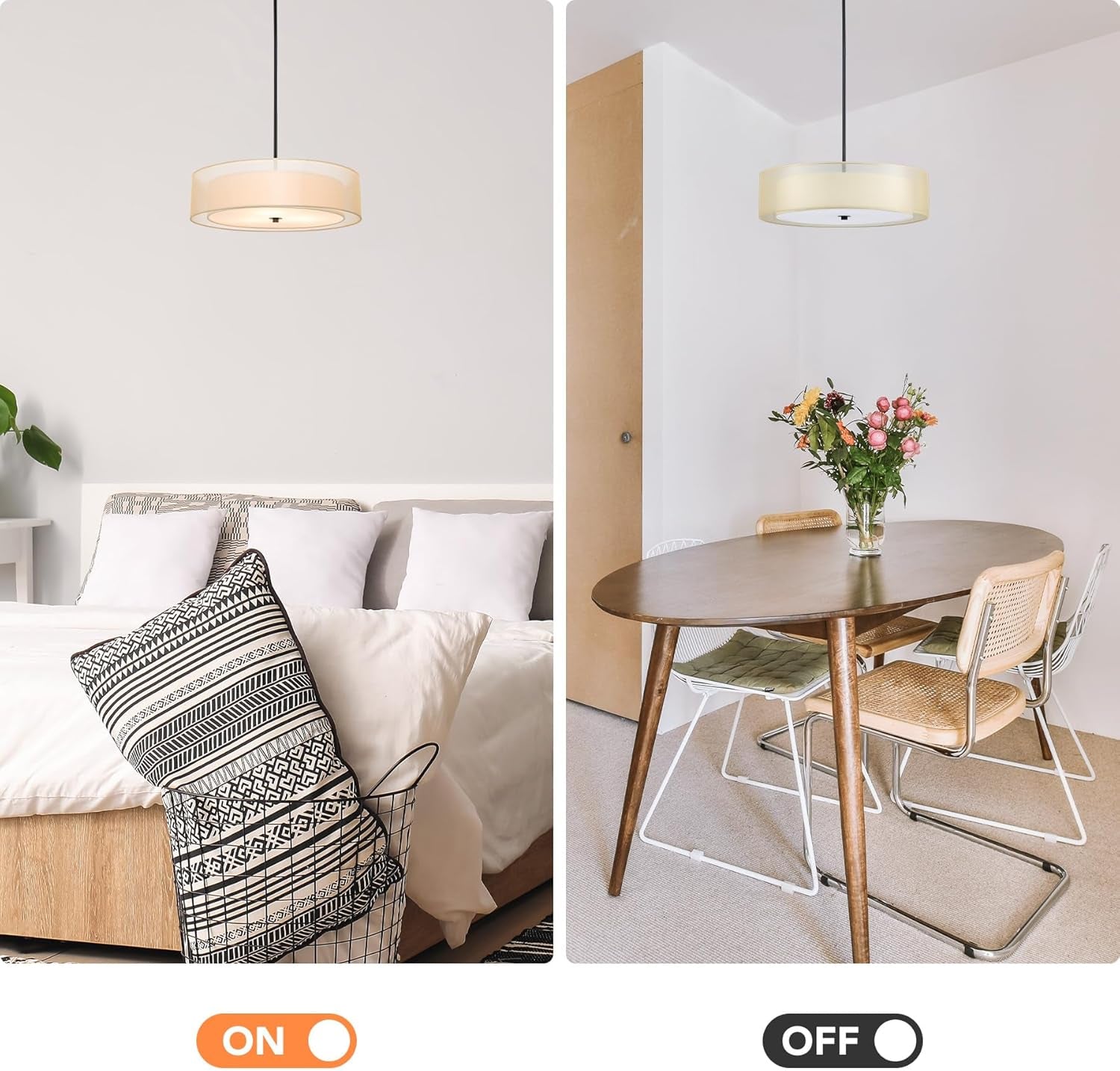 Modern 3-Light Drum Pendant Chandelier with Fabric Shade