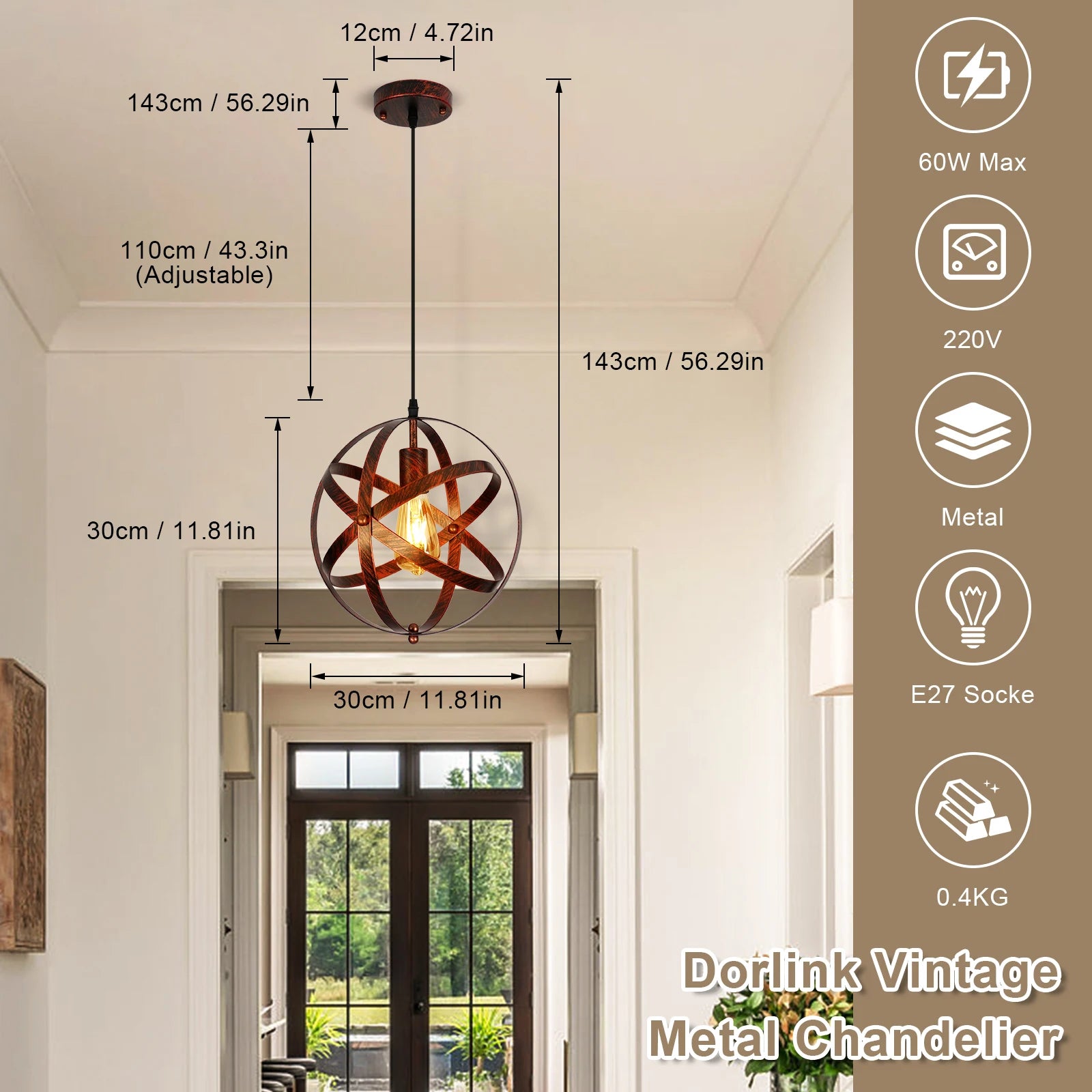 Orbita Vintage Metal Pendant Light