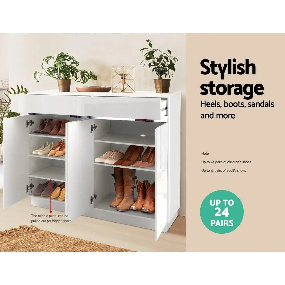 Artiss High Gloss Shoe Cabinet with Adjustable Shelves & Storage Drawers
