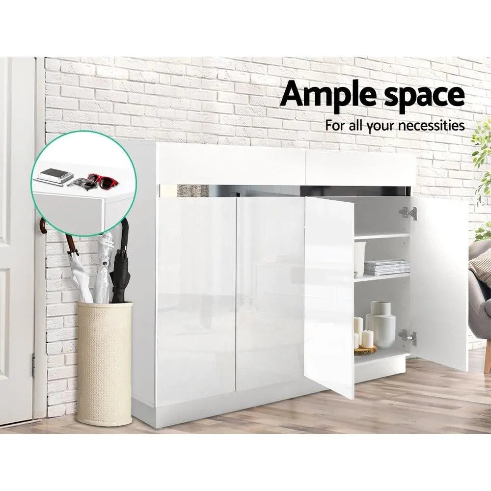 Artiss High Gloss Shoe Cabinet with Adjustable Shelves & Storage Drawers