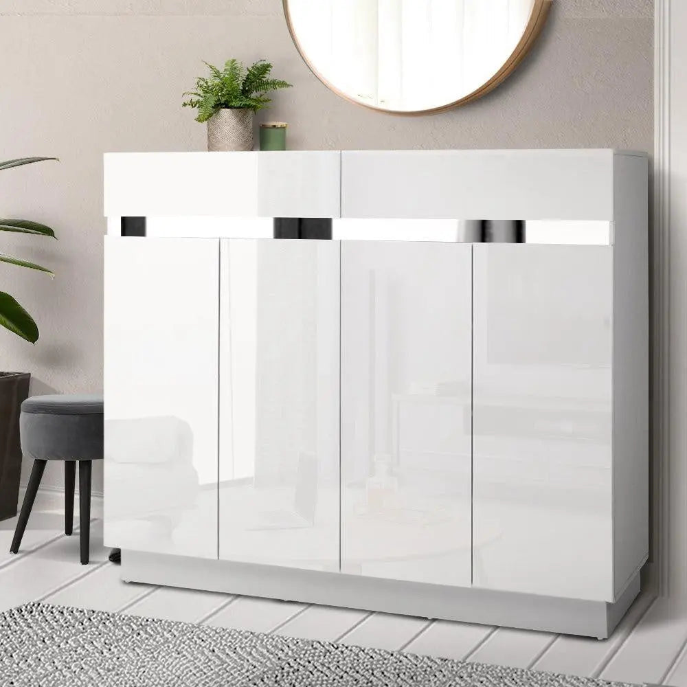 Artiss High Gloss Shoe Cabinet with Adjustable Shelves & Storage Drawers