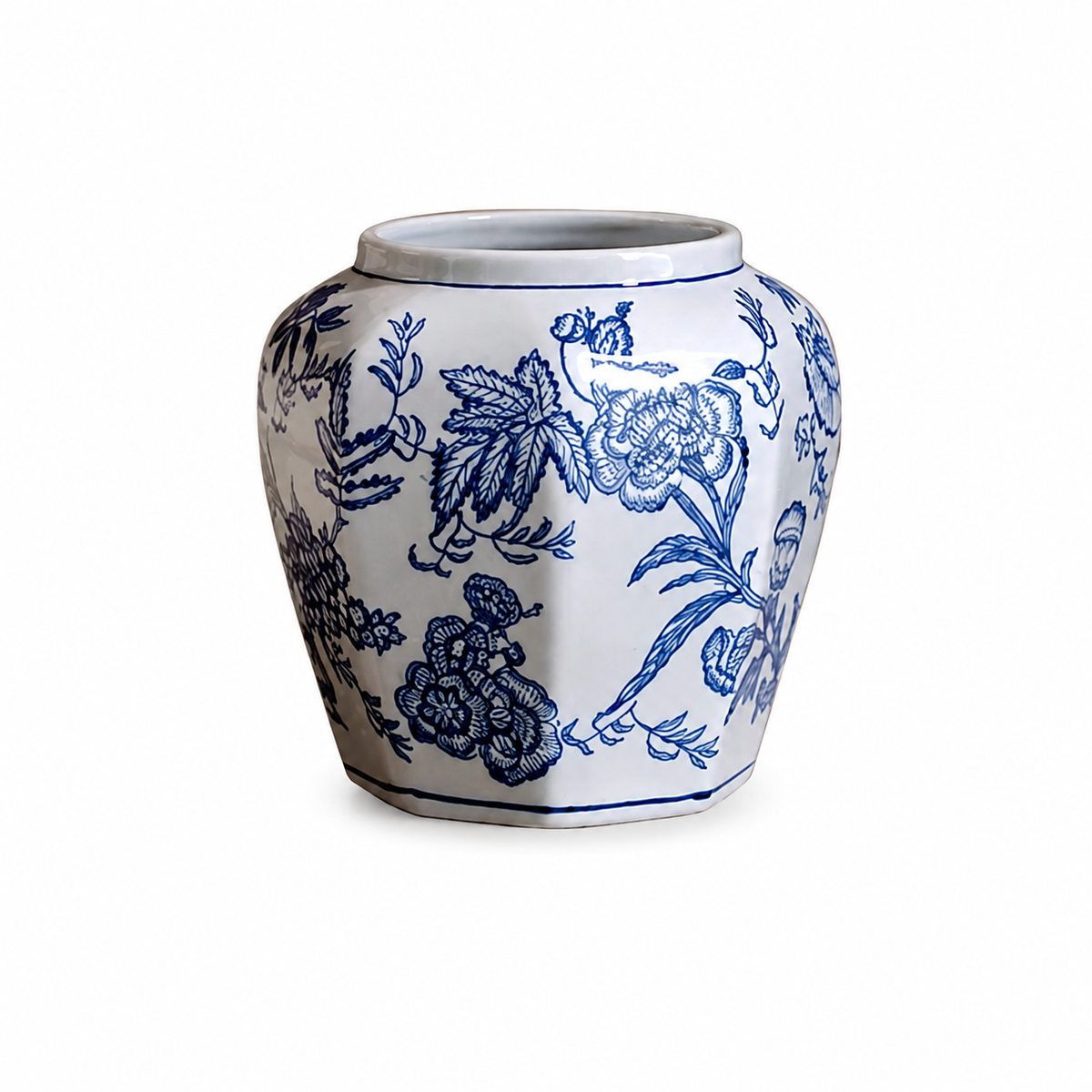 Blue & White Botanical Ceramic Vase – Decorative Floral Table Vase