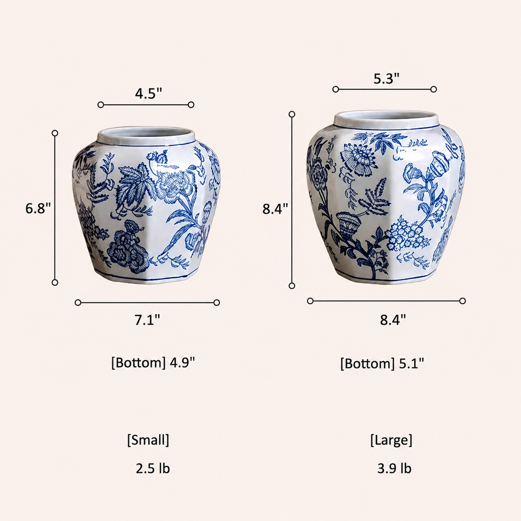 Blue & White Botanical Ceramic Vase – Decorative Floral Table Vase