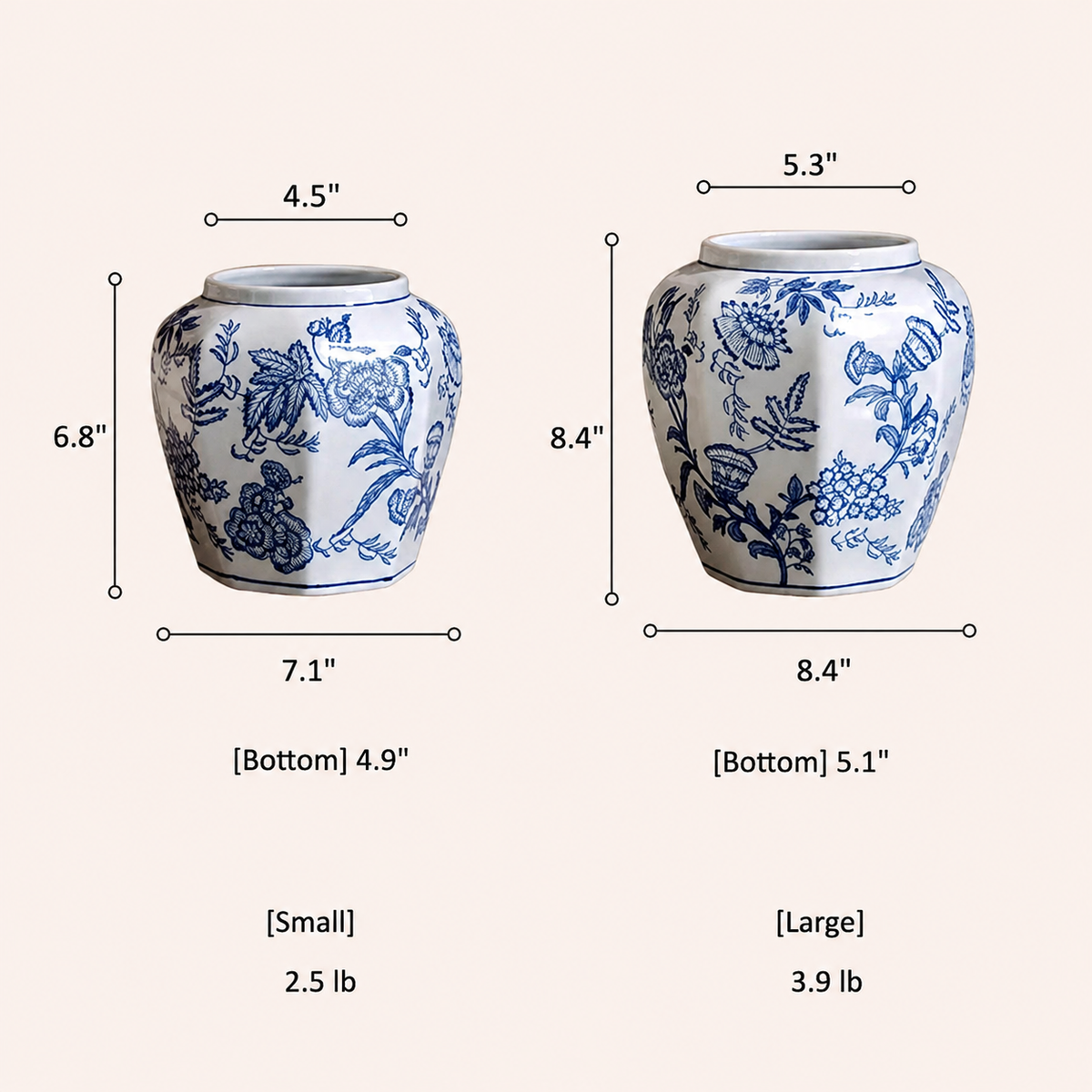 Blue & White Botanical Ceramic Vase – Decorative Floral Table Vase