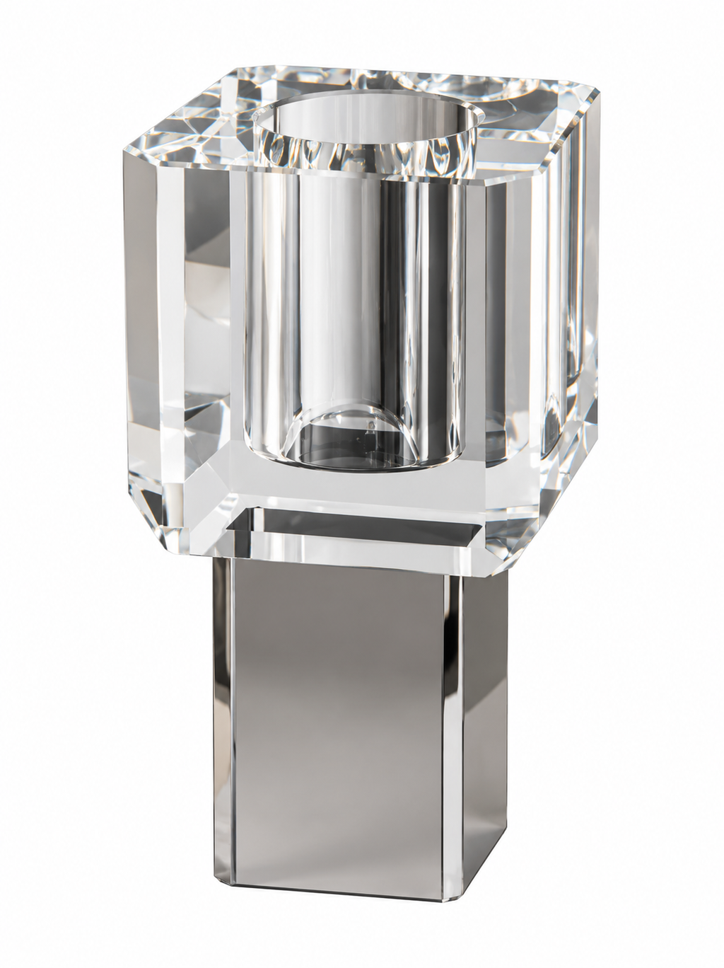 Modern Crystal Block Vase - Geometric Contemporary Table Centerpiece