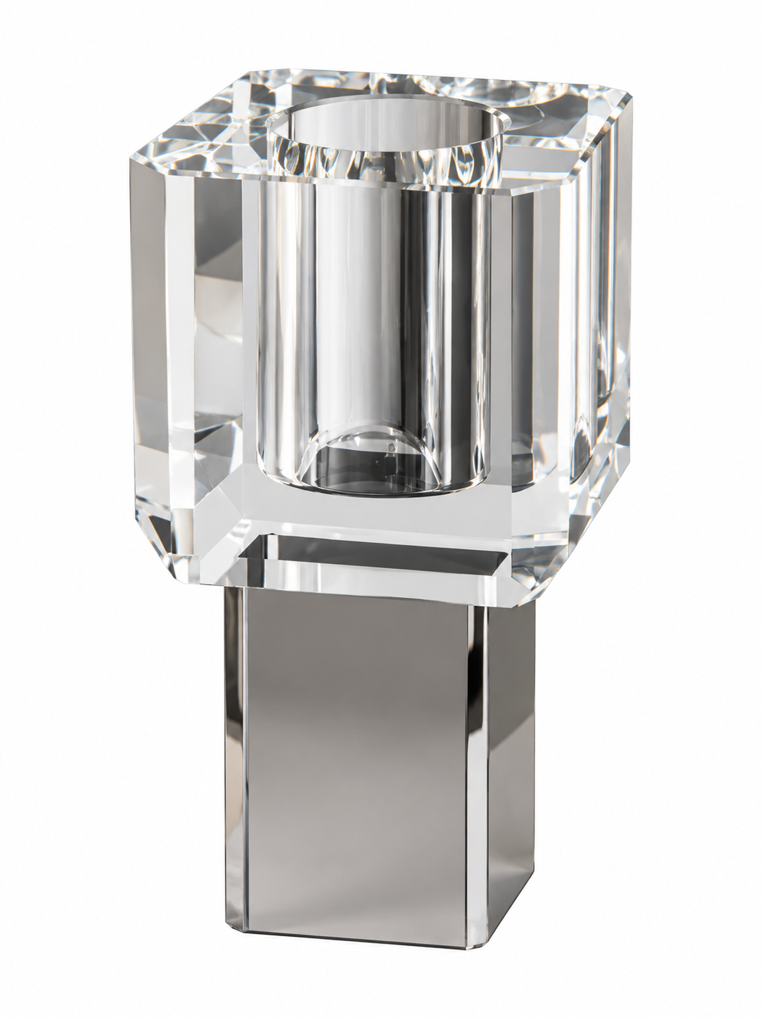 Modern Crystal Block Vase - Geometric Contemporary Table Centerpiece