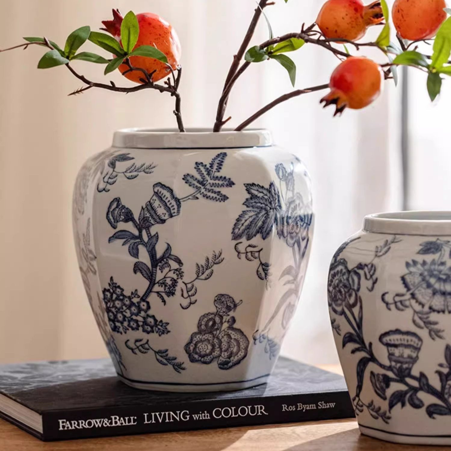 Blue & White Botanical Ceramic Vase – Decorative Floral Table Vase
