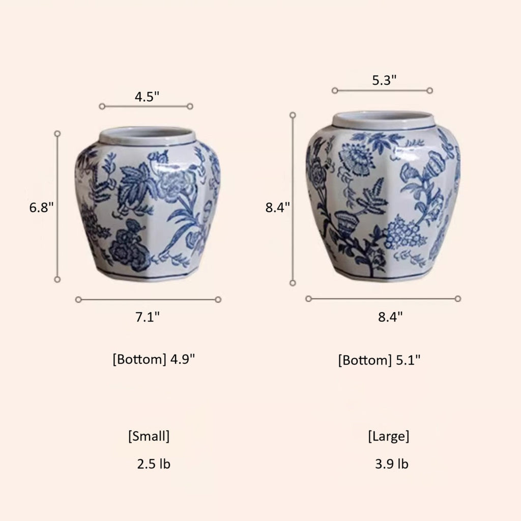 Blue & White Botanical Ceramic Vase – Decorative Floral Table Vase
