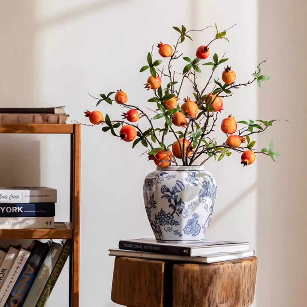 Blue & White Botanical Ceramic Vase – Decorative Floral Table Vase
