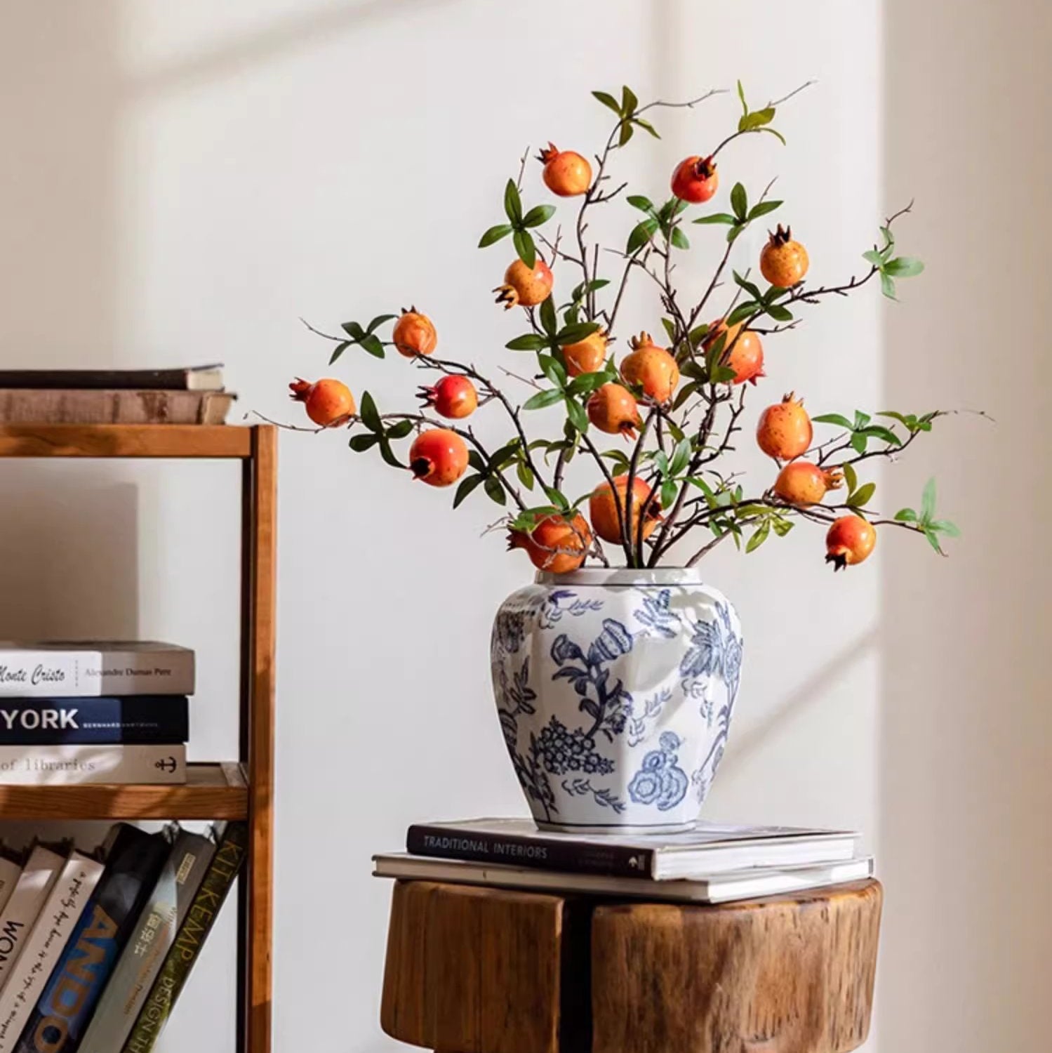 Blue & White Botanical Ceramic Vase – Decorative Floral Table Vase