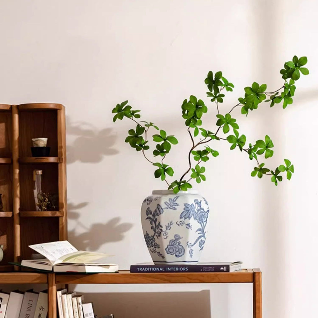 Blue & White Botanical Ceramic Vase – Decorative Floral Table Vase