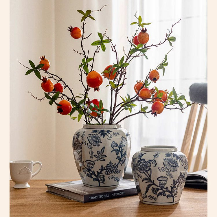 Blue & White Botanical Ceramic Vase – Decorative Floral Table Vase