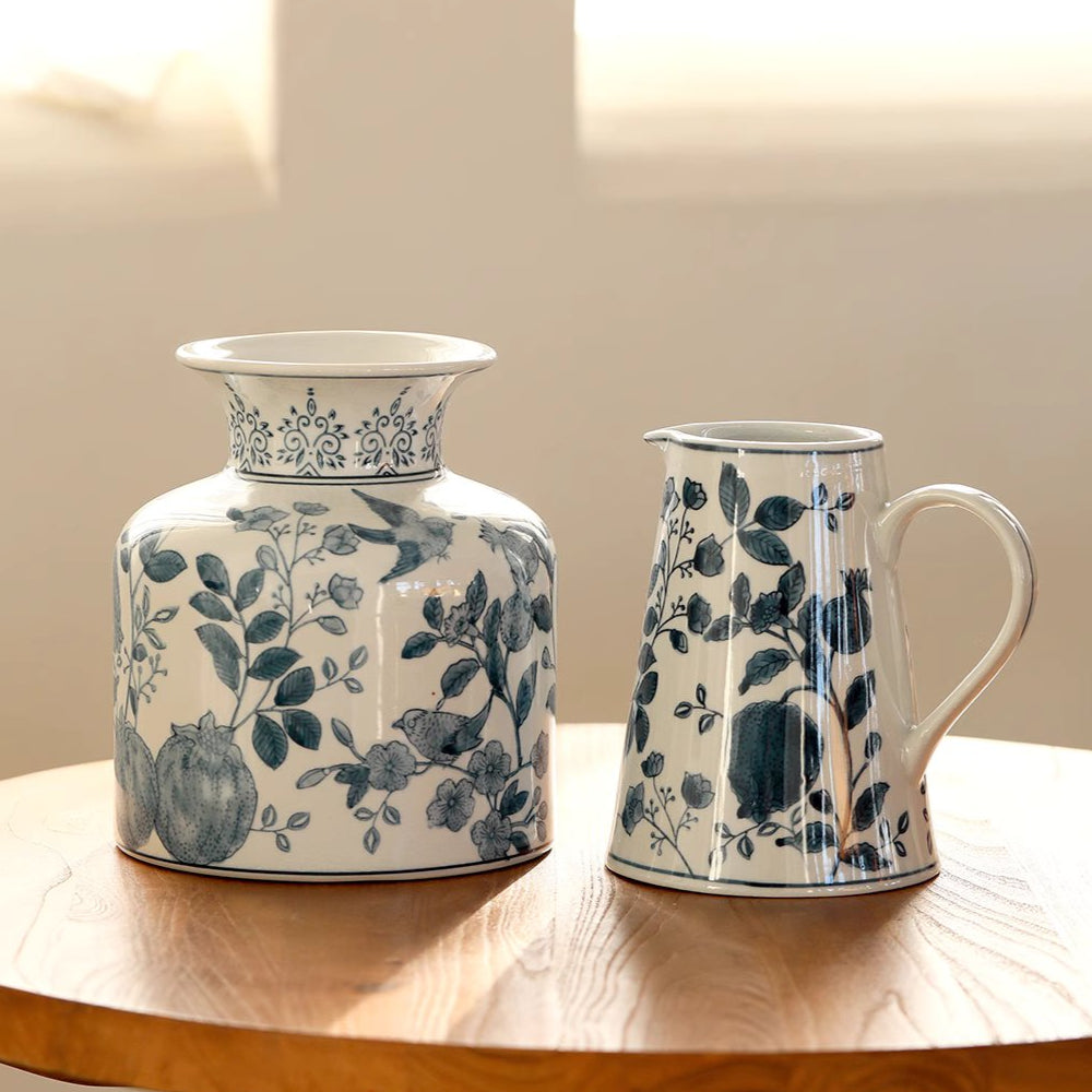 Blue & White Floral Ceramic Vase – Decorative Table Accent