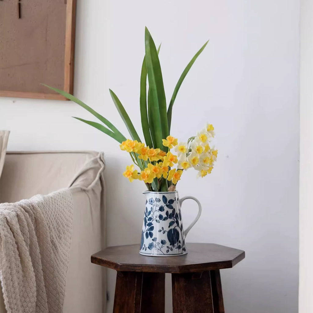 Blue & White Floral Ceramic Vase – Decorative Table Accent