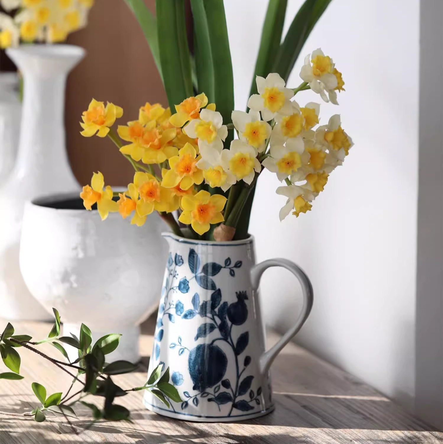 Blue & White Floral Ceramic Vase – Decorative Table Accent