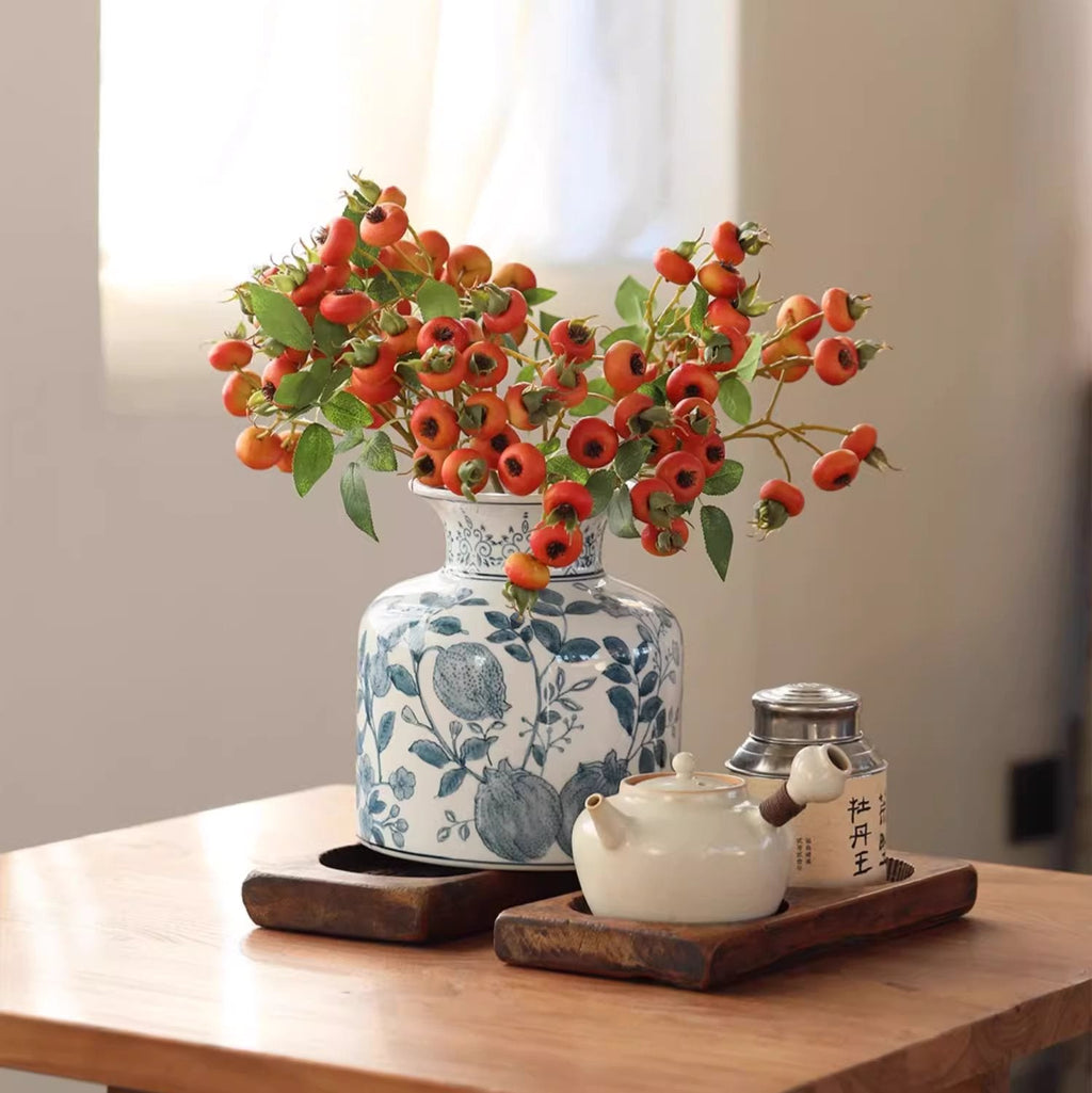 Blue & White Floral Ceramic Vase – Decorative Table Accent