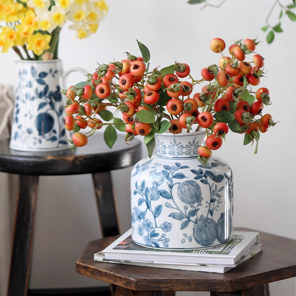 Blue & White Floral Ceramic Vase – Decorative Table Accent