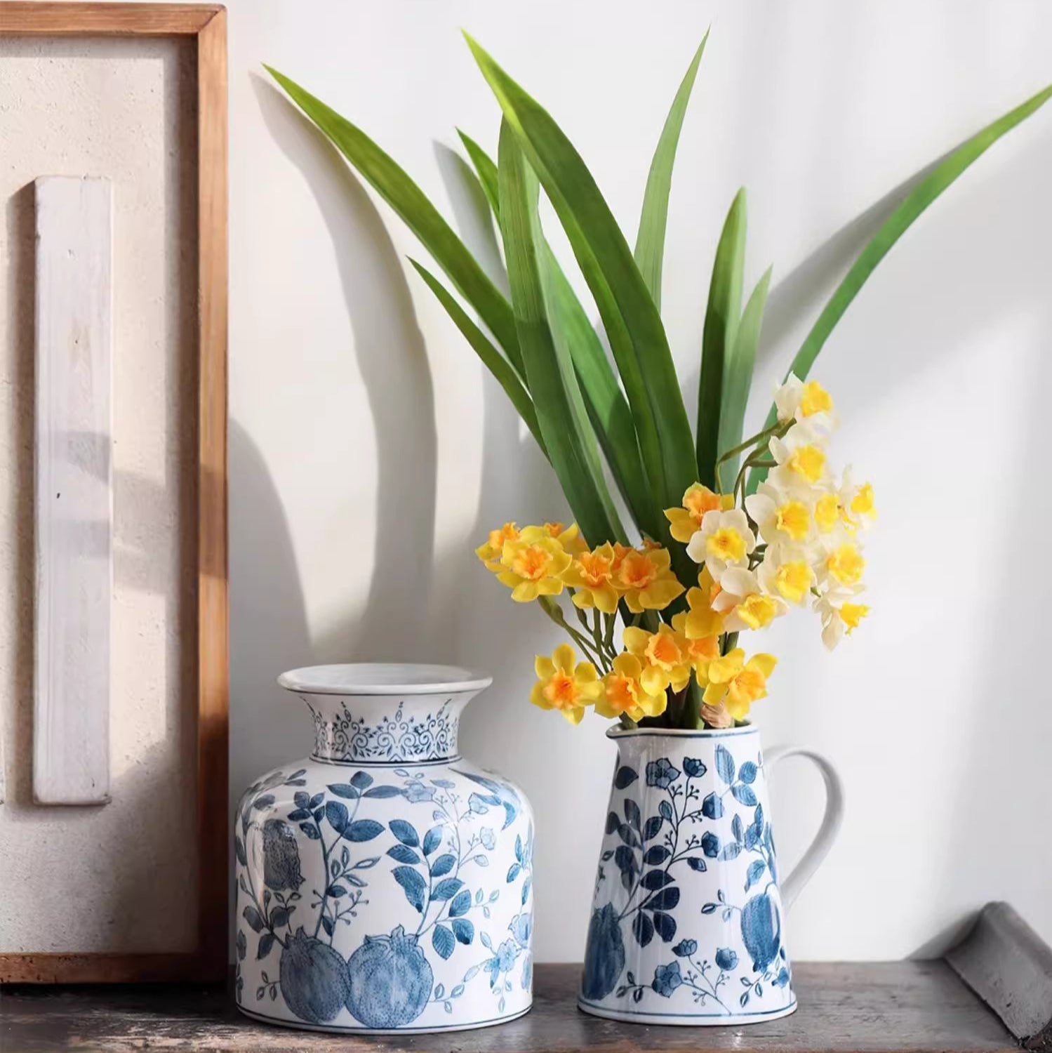 Blue & White Floral Ceramic Vase – Decorative Table Accent
