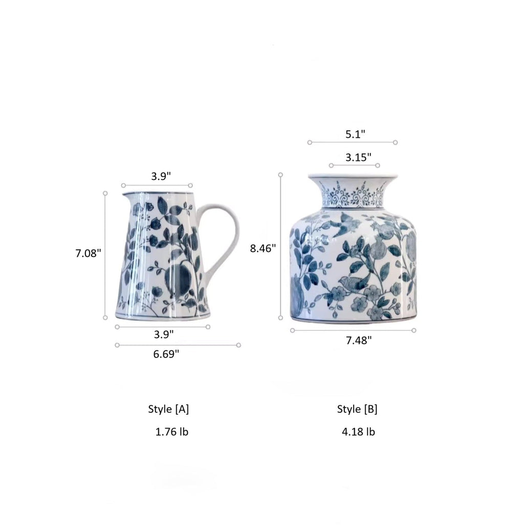 Blue & White Floral Ceramic Vase – Decorative Table Accent