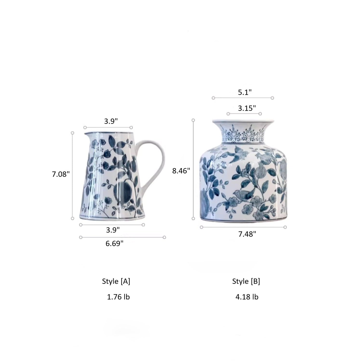 Blue & White Floral Ceramic Vase – Decorative Table Accent