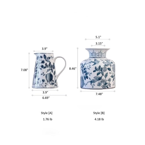 Blue & White Floral Ceramic Vase – Decorative Table Accent