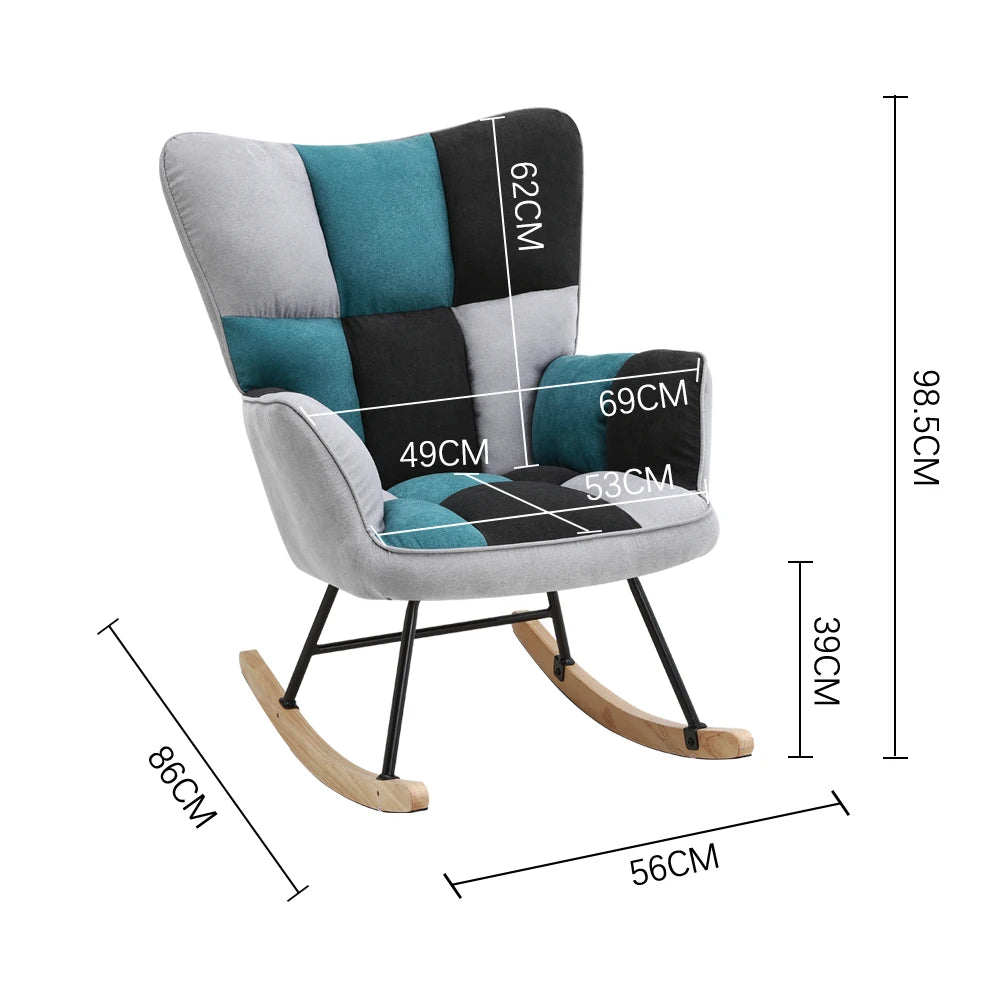 Rocking chair with measurements on a white background
