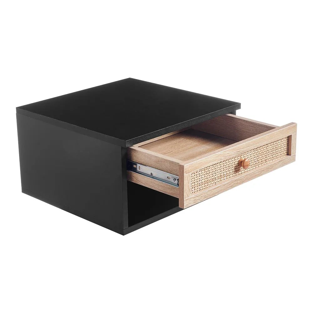 Floating Wall Mounted Bedside Table with Rattan Drawer