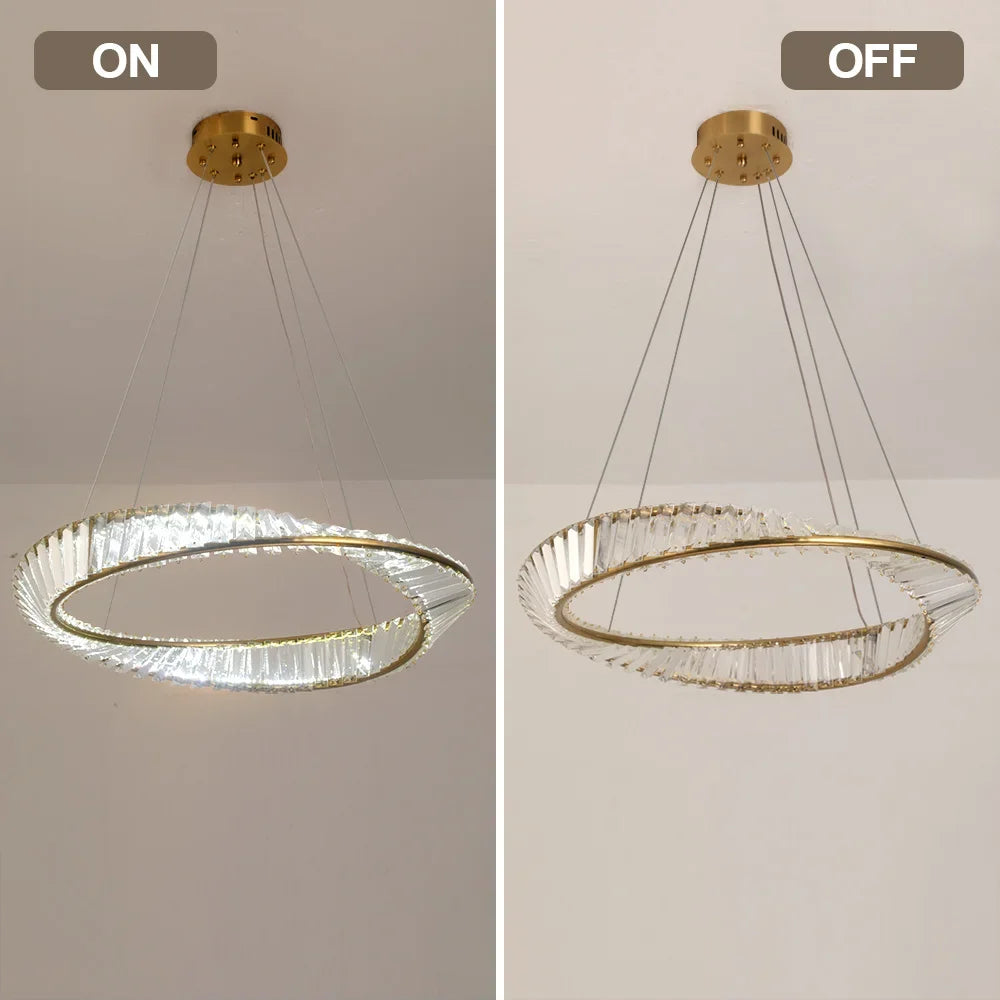 Modern Gold Crystal Möbius Strip Chandelier LED Pendant Light Luxury Ceiling Lamp