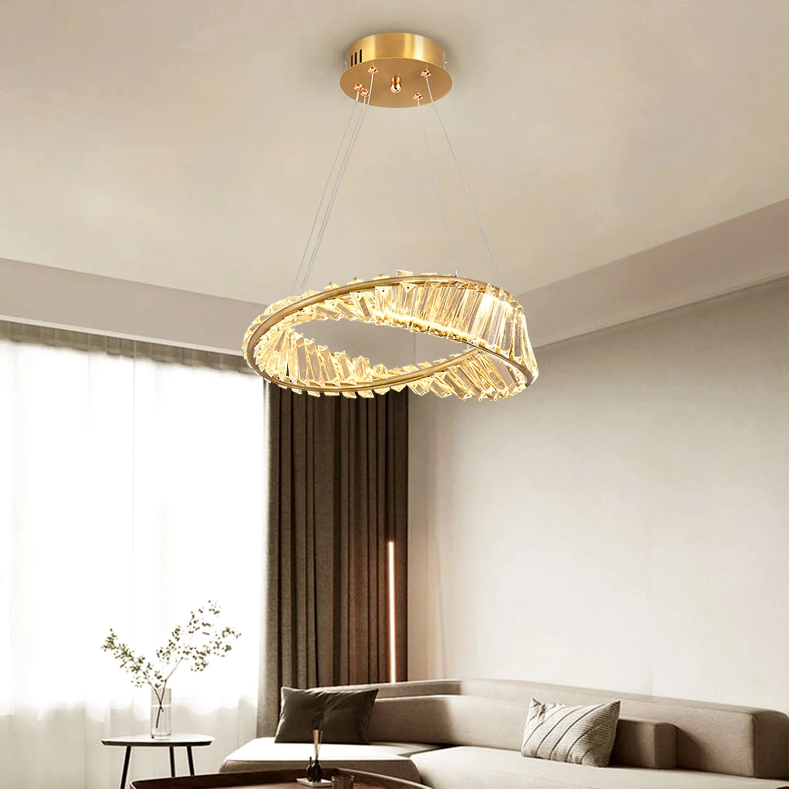 Modern Gold Crystal Möbius Strip Chandelier LED Pendant Light Luxury Ceiling Lamp