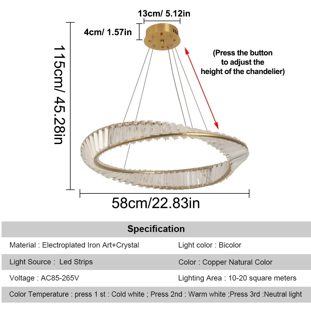 Modern Gold Crystal Möbius Strip Chandelier LED Pendant Light Luxury Ceiling Lamp