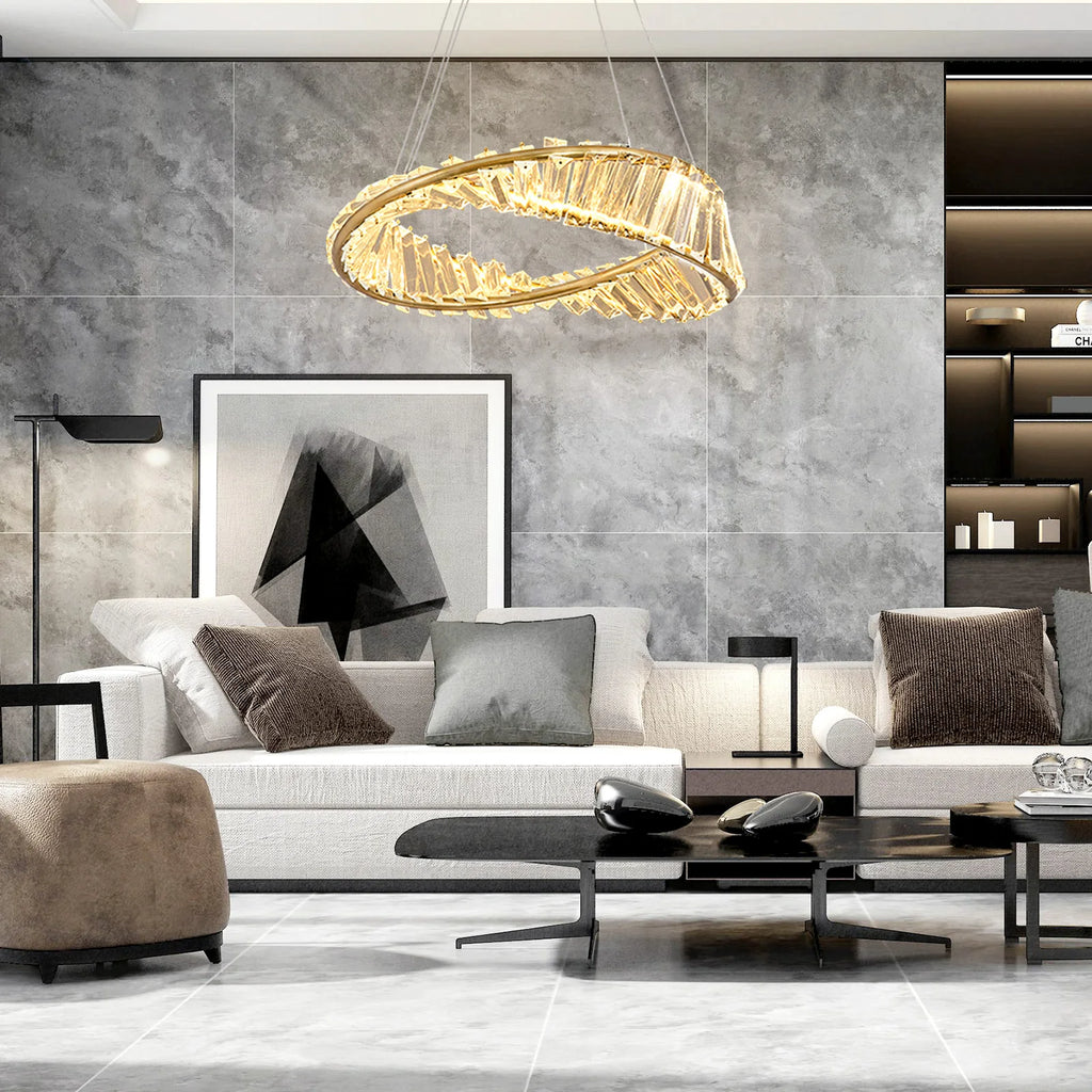 Modern Gold Crystal Möbius Strip Chandelier LED Pendant Light Luxury Ceiling Lamp