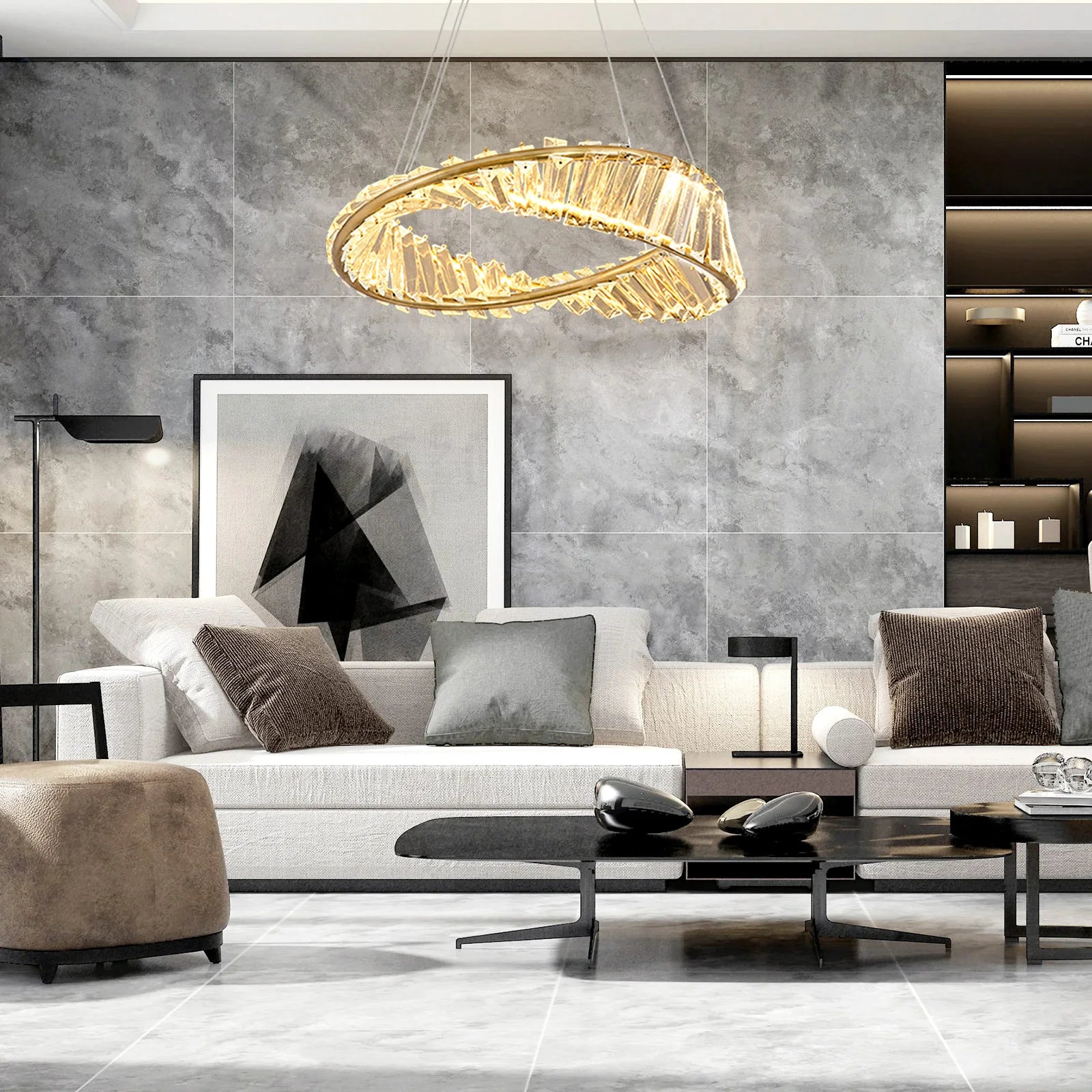 Modern Gold Crystal Möbius Strip Chandelier LED Pendant Light Luxury Ceiling Lamp