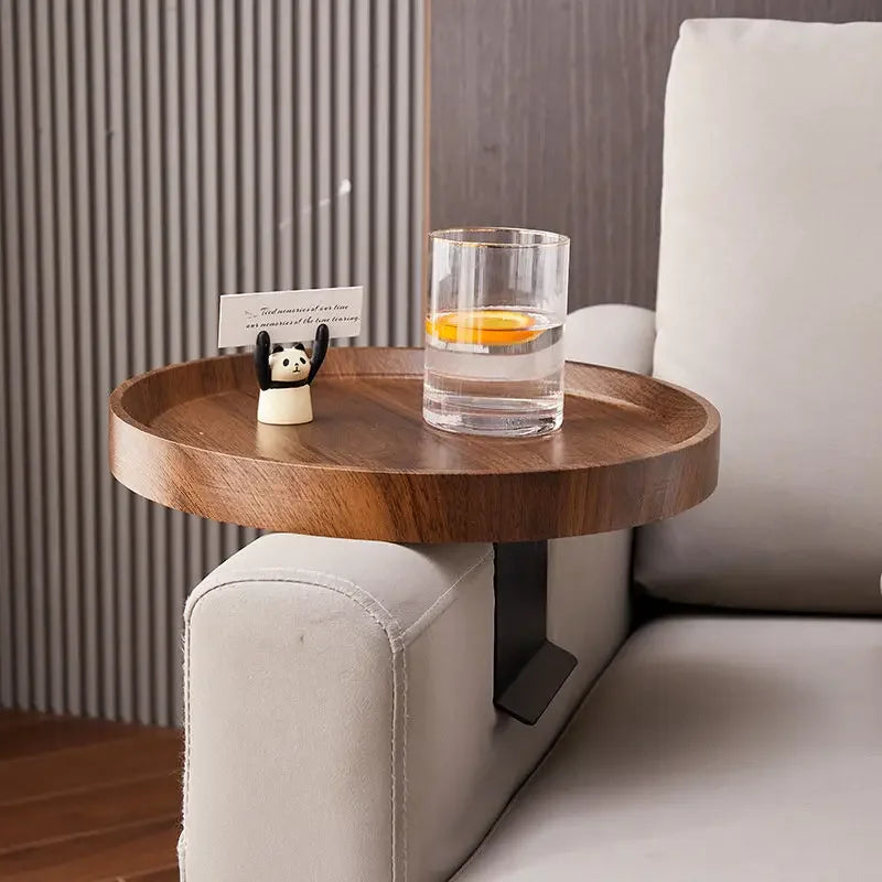 Round Marble Sofa Armrest Tray Table - Portable Mini Coffee Table