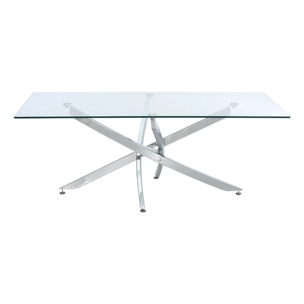 Breeins Modern Clear Glass Coffee Table with Stainless Steel X-Base – Rectangular Contemporary Living Room Table