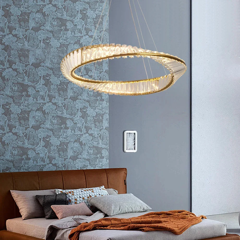 Modern Gold Crystal Möbius Strip Chandelier LED Pendant Light Luxury Ceiling Lamp