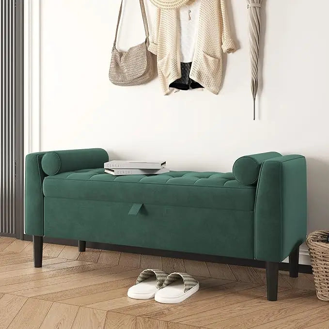 Harrington Upholstered Storage Bench with Arms