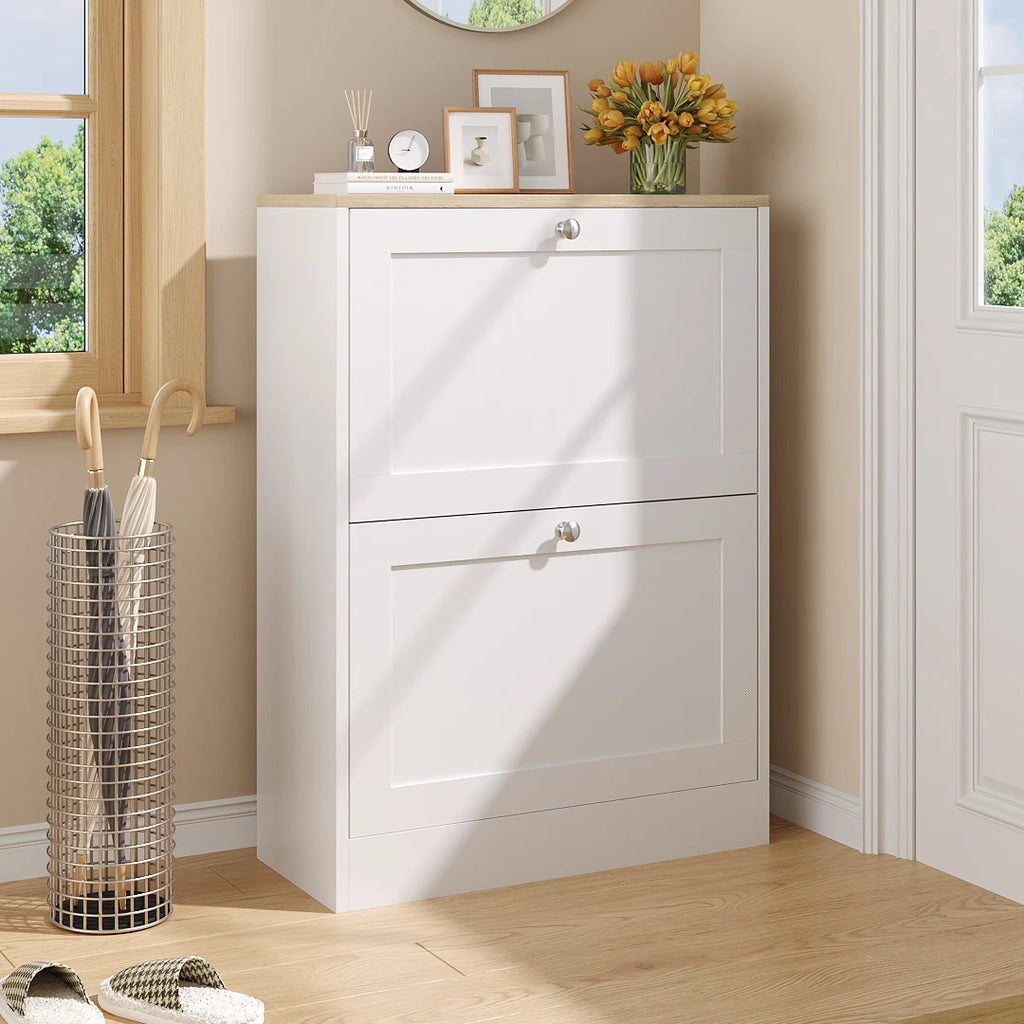 White 2-Drawer Flip-Down Shoe Cabinet