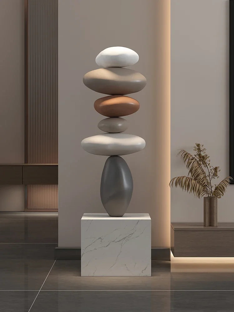 Nordic Balance Stone Sculpture – Modern Floor Décor