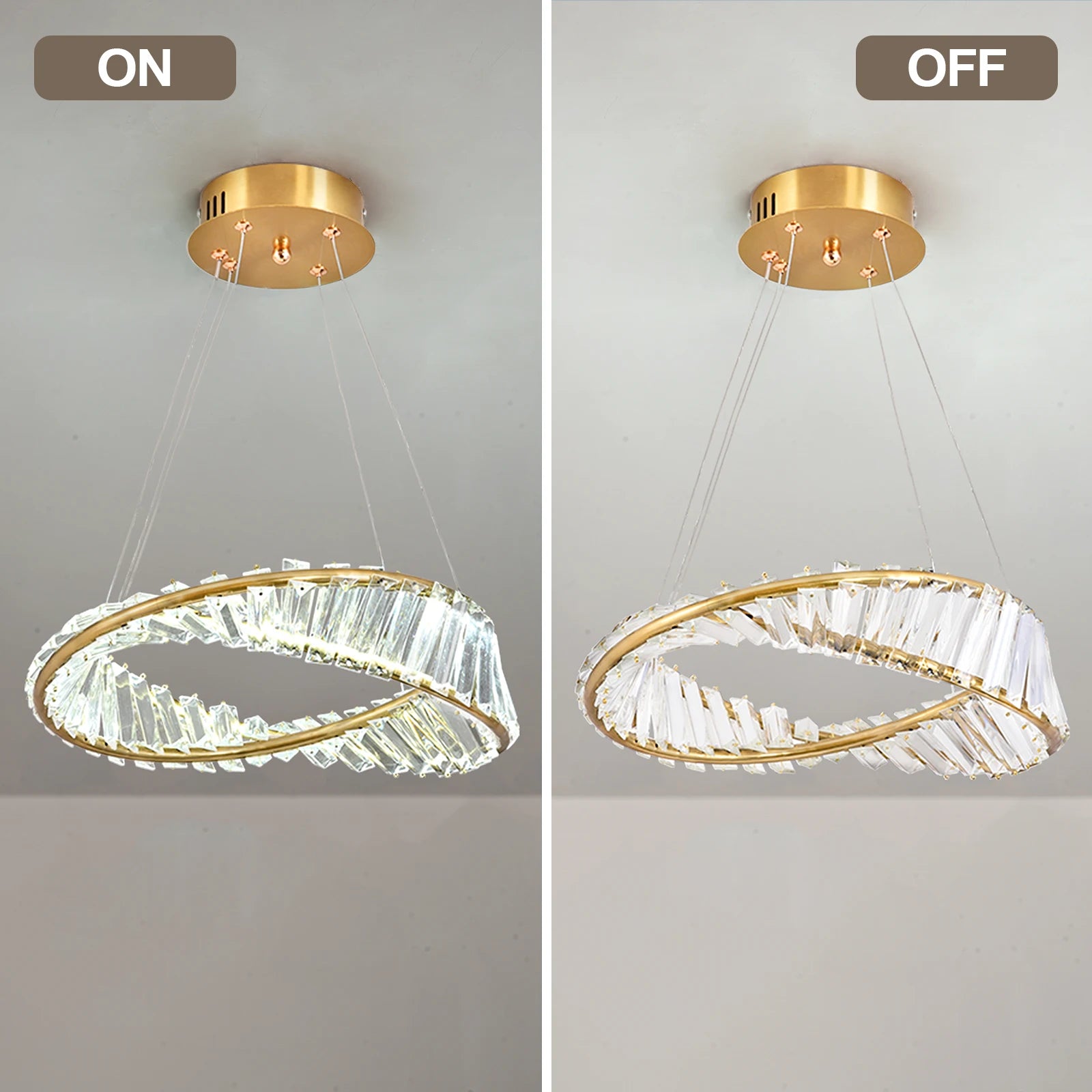 Modern Gold Crystal Möbius Strip Chandelier LED Pendant Light Luxury Ceiling Lamp