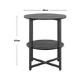 A two-tier round side table with a dark wood-grain finish and black metal frame, annotated with height and width measurements of 47cm and 40cm on a white background.
