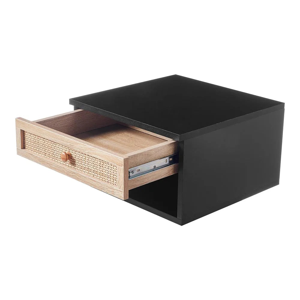 Floating Wall Mounted Bedside Table with Rattan Drawer