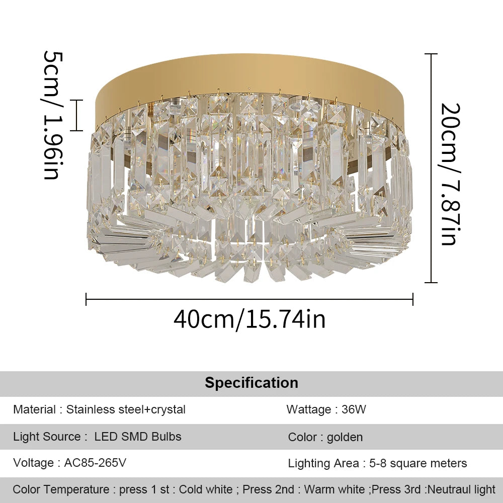 Luxury Crystal Ceiling Light in Gold or Silver