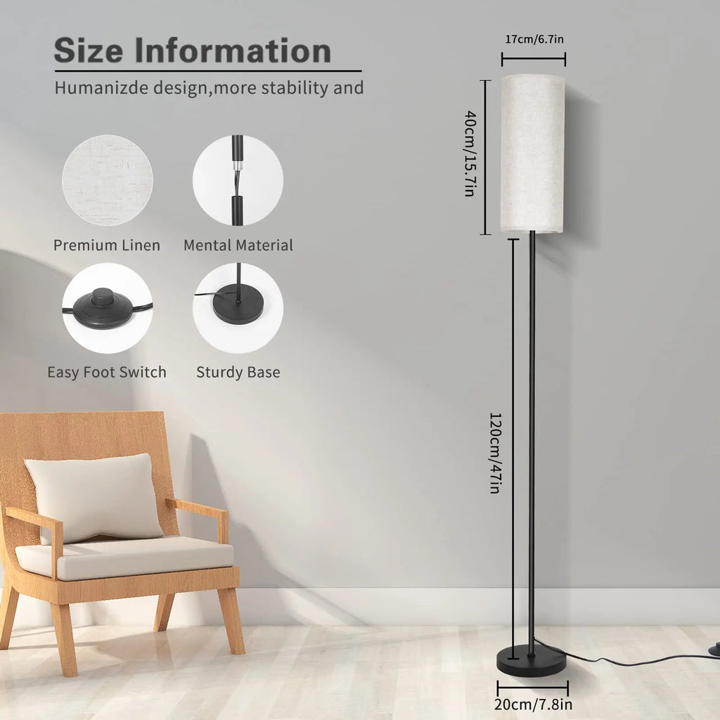 Floor lamp with size information on a gray wall background
