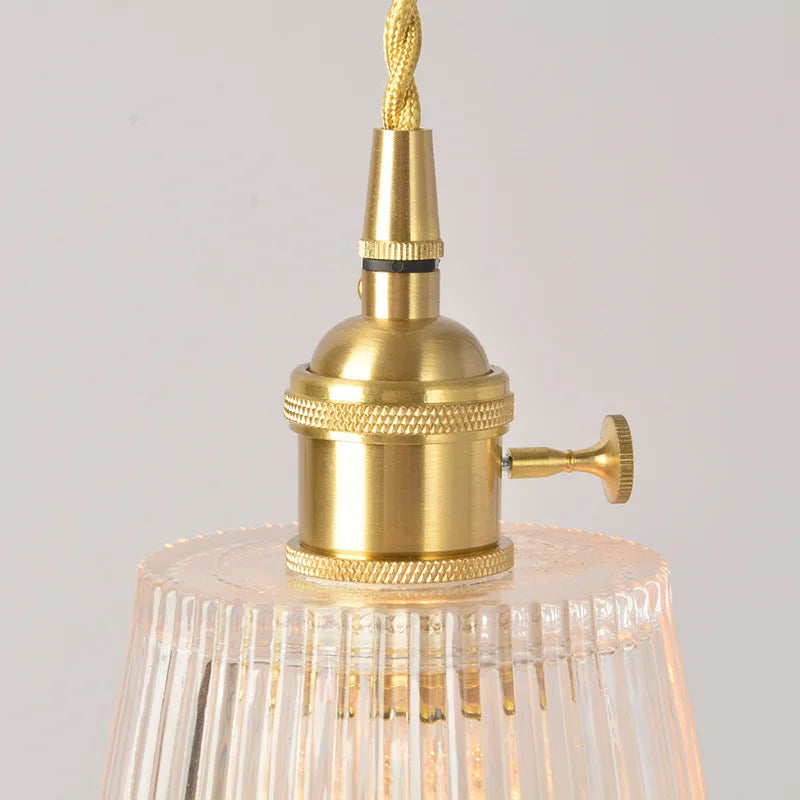 Vintage Ribbed Glass Pendant Light with Brass Finish