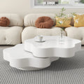 PINGGO Flower-Shaped Rotating Coffee Table - 2-Tier White MDF Rotating End Table & Sofa Side Table