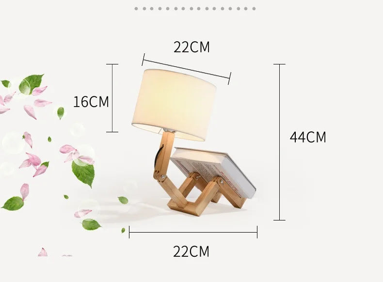 Artisan Wooden Robot Table Lamp | Modern Adjustable Sculptural Desk Light