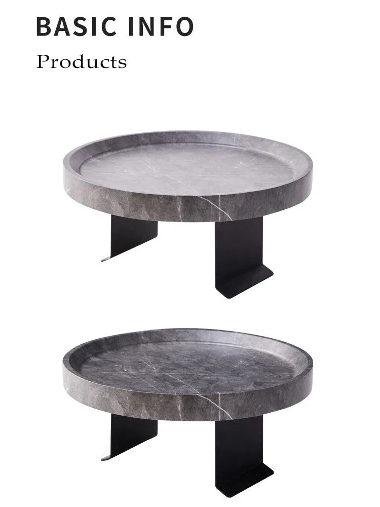 Round Marble Sofa Armrest Tray Table - Portable Mini Coffee Table